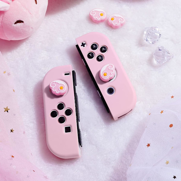 Tumgreppskåpor för Nintendo Switch, söta joysticköverdrag med 3D-mönsteröverdrag mjukt bedårande silikon analog 4 st kit för Switch/OLED/Lite, vingar