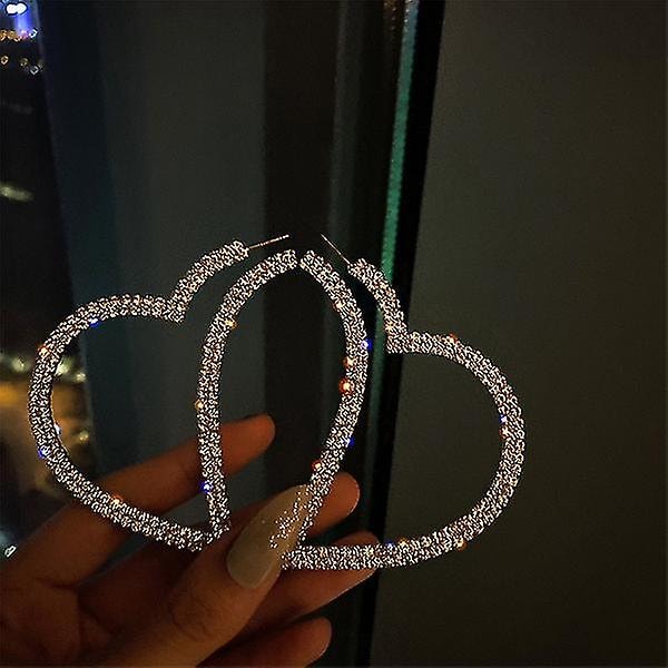 Stora Hjärta Kristall Högörhängen För Kvinnor Bijoux Geometriska Strass Statement Smycken Presenter Guld