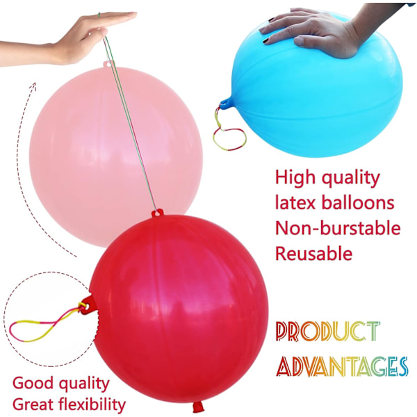 30stk Punch-ballonger, tykkere neon Punching-ballong Heavy Duty Bursdagsfestutstyr for Barn Bryllupsutstyr