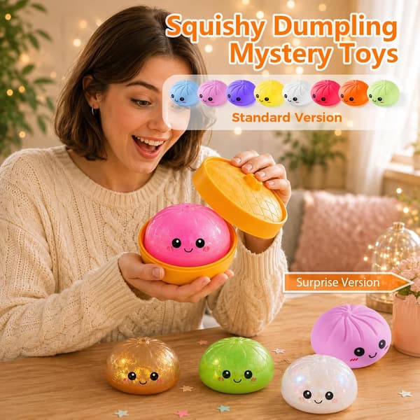 Squishy Dumpling Legetøj, Dumpling Squishy Mysterieboks, Tilfældig 1 af 14 Farver, Julegave med Mad Damper Strækbar Skrivebordslegetøj Random