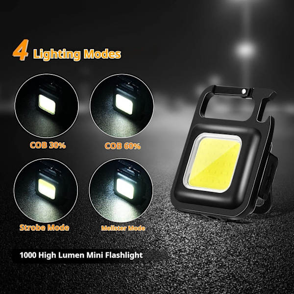 Mini LED Work Light, 4 Pcs 800 Lumen Inspection Light Rechargeable Mini Keychain Workshop Light with Magnetic Hook, COB 4 Modes Flashlights