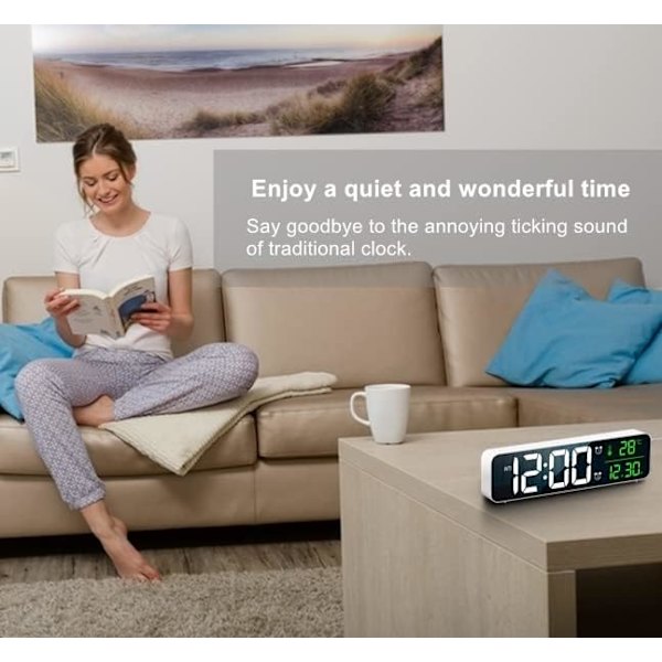 Digitalt stort display vækkeur til stue soveværelse indretning LED elektronisk dato temp display væg elektriske ure automatisk lysstyrke dæmper
