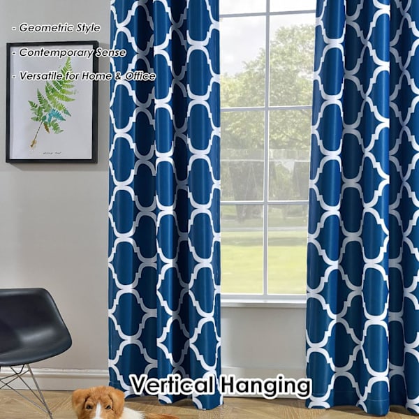 Mörkningsgardin med marockanskt mönster, mörkläggande, med öljetter, för vardagsrum/sovrum, 42 x 84 tum, kungligt blå (1 panel)