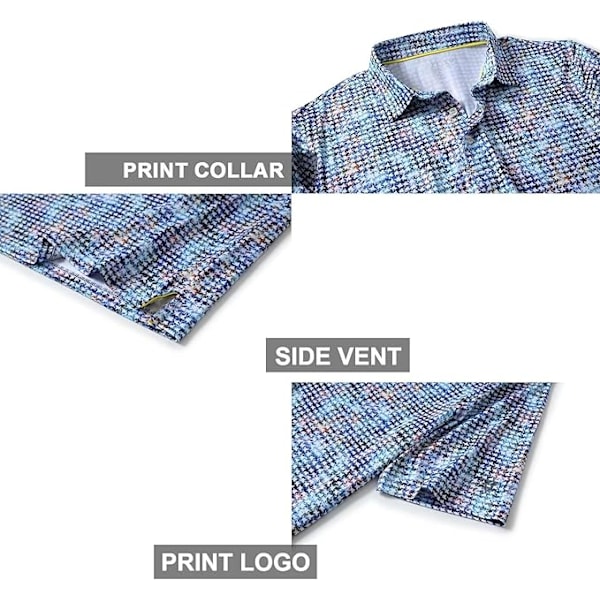 Herrgolftröjor, Dry Fit, Kortärmad, Mönstrad, Fukttransporterande prestanda 4XL