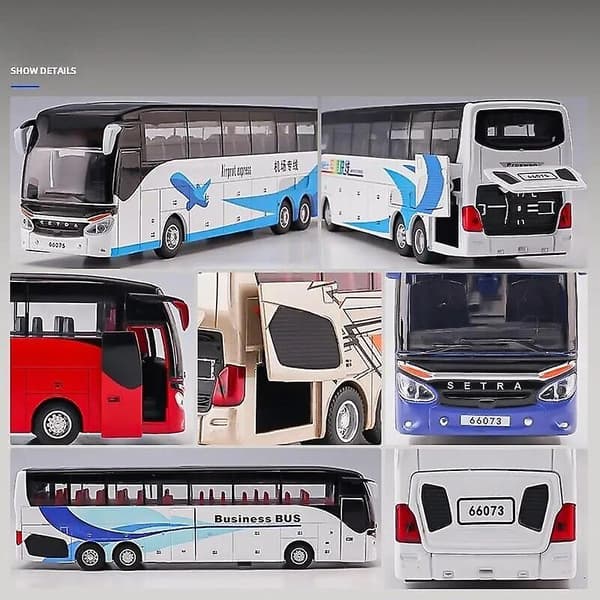 Setra Bus Legetøjsbil til Drenge Trykstøbt Metalmodel til Børn Træk tilbage Miniatur Lyd Lys Pædagogisk Samlergave Børn Dark Khaki