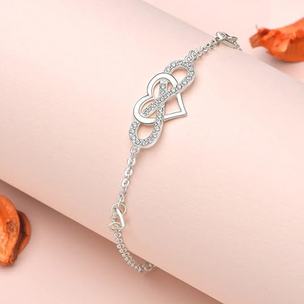 Infinity hjerte armbånd for kvinner i sterlingsølv, lite hjerte charms kjede armbånd for jenter tenåringer vennskap smykker