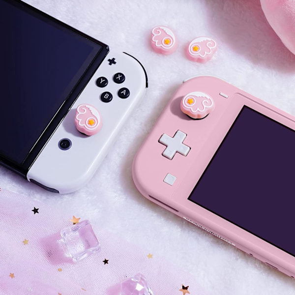 Tumgreppskåpor för Nintendo Switch, söta joysticköverdrag med 3D-mönsteröverdrag mjukt bedårande silikon analog 4 st kit för Switch/OLED/Lite, vingar