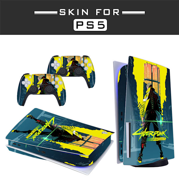 Adhesive Skin-kompatibel for PS5 Cover for å tilpasse konsollen - Fjernbar vinylfilm - Matt Satin HD-kvalitet (Disk, cyberpunk2077 David Martinez)