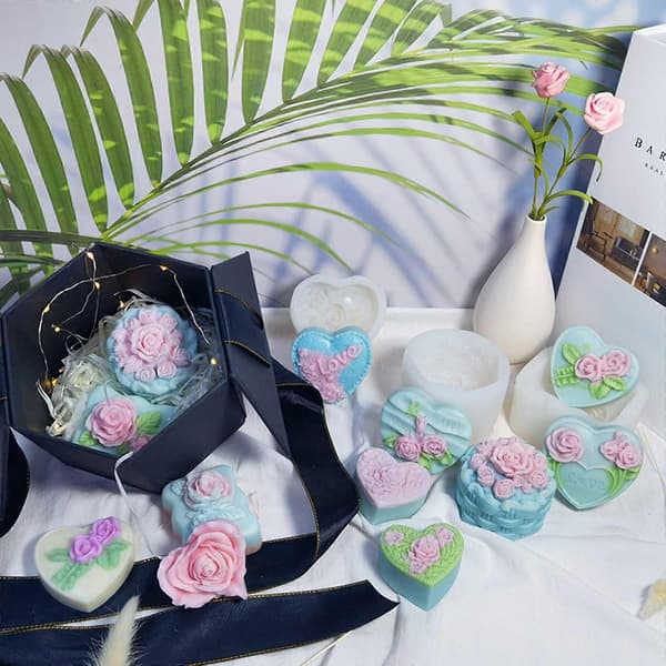 3D Hjerte Rose Blomst Silikoneform til Fremstilling af Badesæbe Kage Chokoladeform DIY Lysforme Håndværksartikler