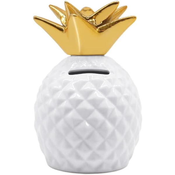 Keramisk ananas spargris, dekorativ heminredning, 5,3 x 3,4 tum, idealisk present till barn (vit)