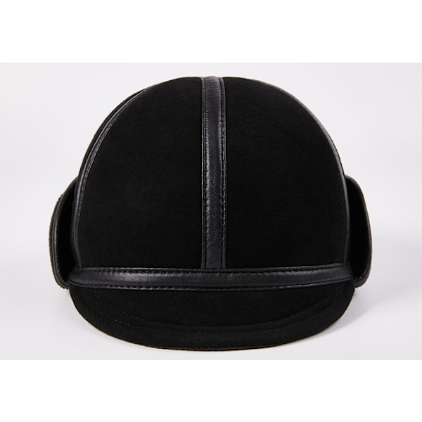 Miesten talvihattu, lämmin korvasuoja, pompom-hattu, aitoa nahkaa sisäpuolella, lampaannahkaa, lumilakit, musta (koko: L, 55-56 cm)