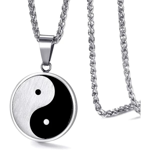 Halskæde med Yin Yang Tai Chi-vedhæng til mænd, 60 cm kæde i rustfrit stål