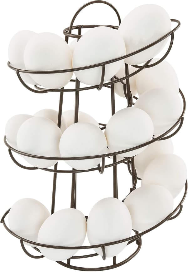 Egg Skelter Deluxe – Modern spiralformad dispenser, Brun, Stilren köksförvaring för ägg