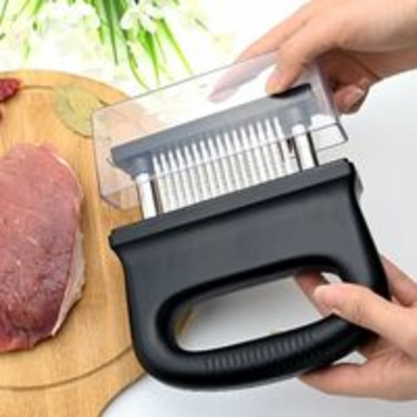 Kjøttmører med rengjøringsbørste og 48 ultraskarpe nåleblad i rustfritt stål, biff/svinekjøtt/kyllingbiffmører-verktøy for matlaging