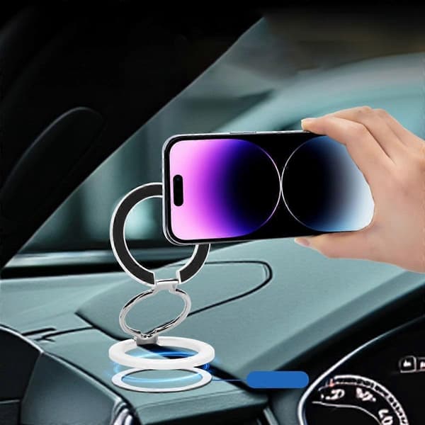 Double-sided Magnetic Phone Stand — Foldable Aluminum Desktop Mount with 360° Rotation and Strong Hold