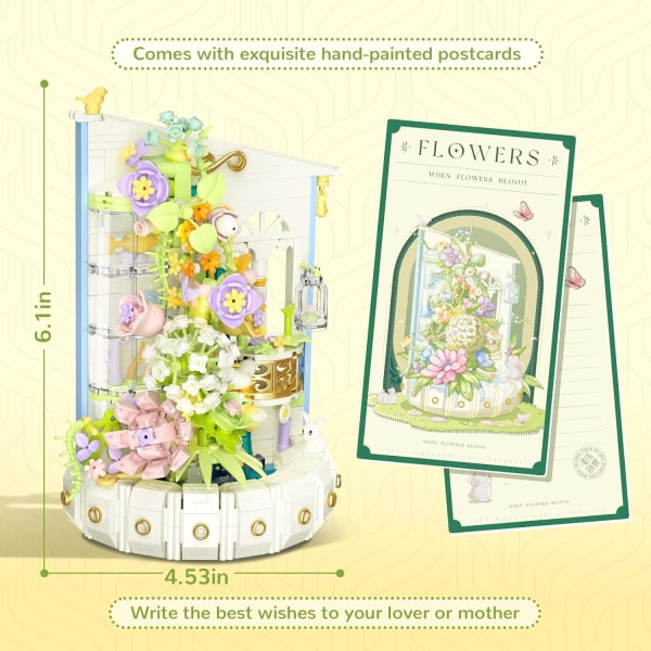 Blombukett Byggsatser, 632 PCS Botanisk Samling Byggklossleksaker för Dekoration Hem, Kreativ Växtdisplay