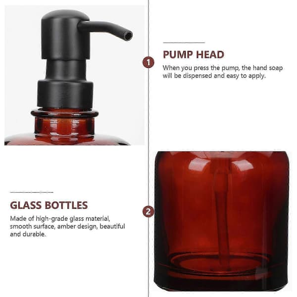 Bärnstensfärgad tvålpump i glas med pump, handtvålpump, tvålpumpflaska