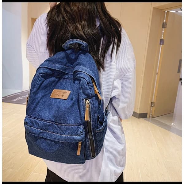 High School Student Backpack Large Capacity Denim Trendy Matching Travel Backpack