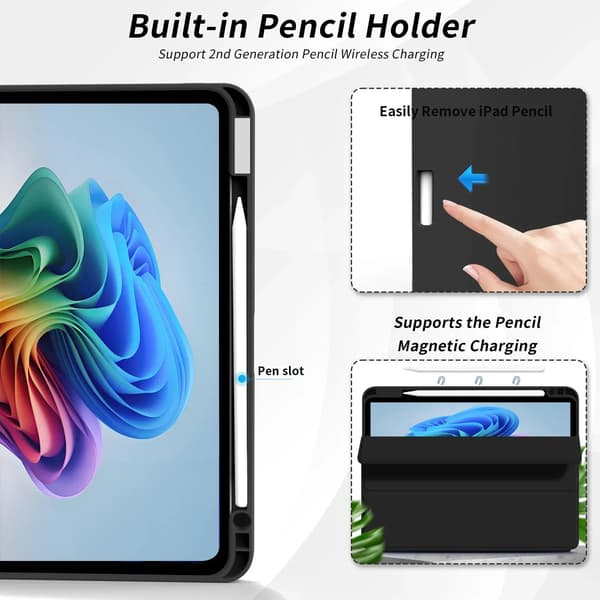 iPad Air Pro 10.9 11 12.9 13 11. 10. 9. 8. generation Flip Smart læderetui blød silikone bagside sort