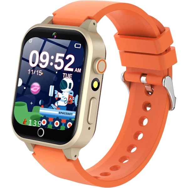 Børne Smartwatch HD Touchscreen Kamera 26 Spil Musik Afspiller Video Alarm Trin Tæller, Drenge Piger Legetøj Fødselsdag Gaver til 4-12 År Gamle (Orange)