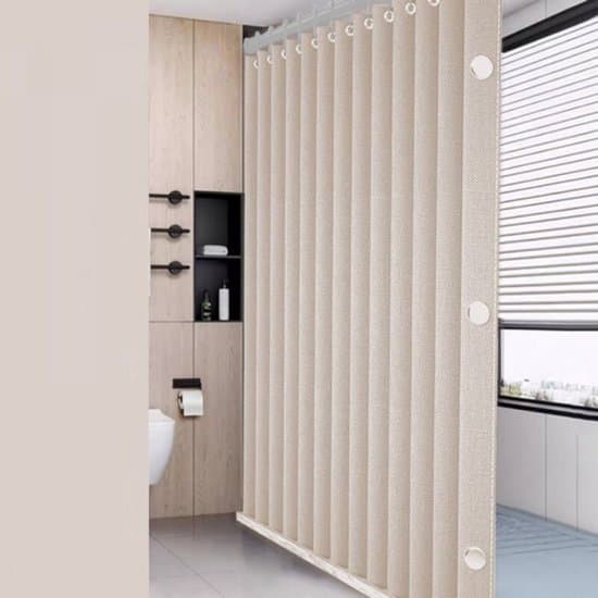 Foldable Magnetic Shower Curtain, Waterproof and Mildew Resistant, Thick Linen Material, Unlined, Beige, 120x180 cm