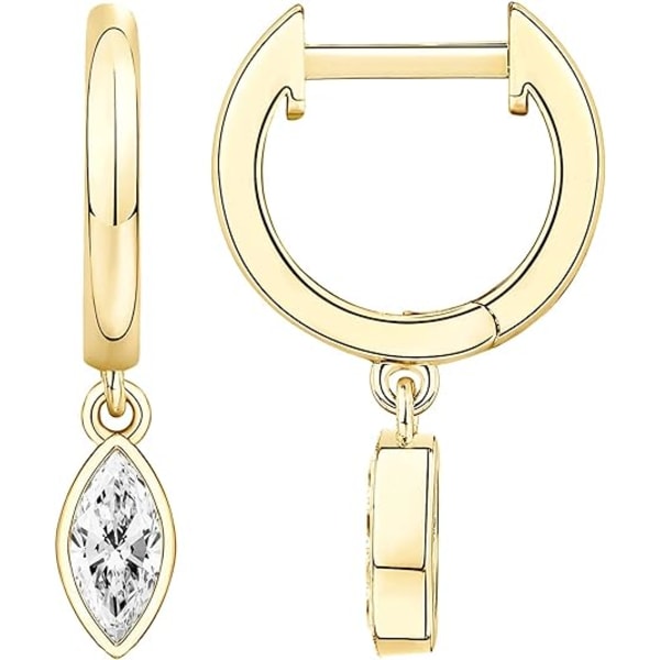 14K Gold Plated S925 Sterling Silver Post Lightweight Drop/Dangle Huggie Earrings for Women | Bezel Set Solitaire CZ | Dainty Earrings