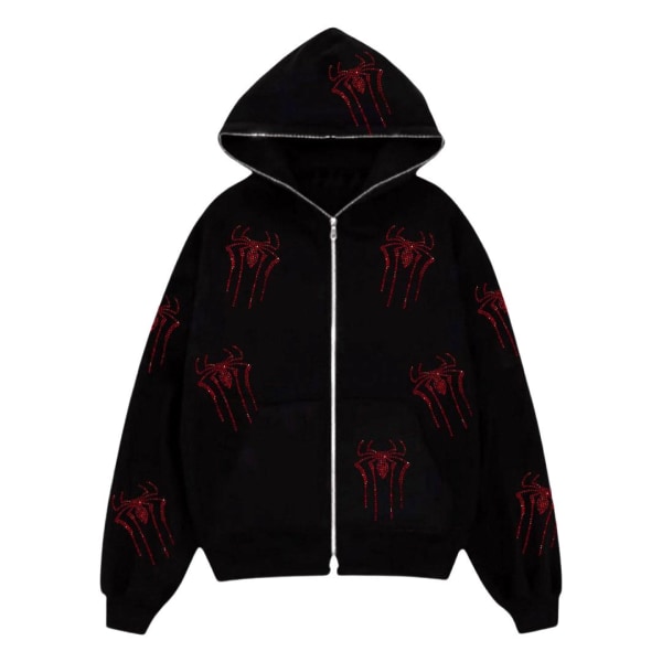 Dame Full Zip Up Hoodie Halloween Langærmet Grafisk Jakke Goth Sweatshirt Pige Streetwear（Størrelse：L）