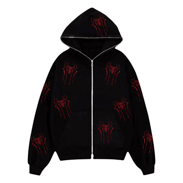Kvinners Full Zip Up Hoodie Halloween Langærmet Grafisk Jakke Goth Genser Jente Streetwear（Størrelse：L）