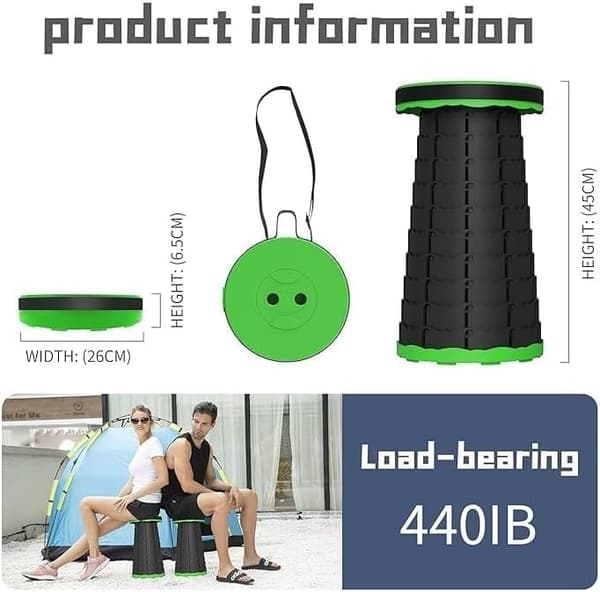 Portable Telescopic Stool - Robust Retractable Folding Chair - Foldable Telescopic Seat with Anti-Slip Bottom - Lightweight