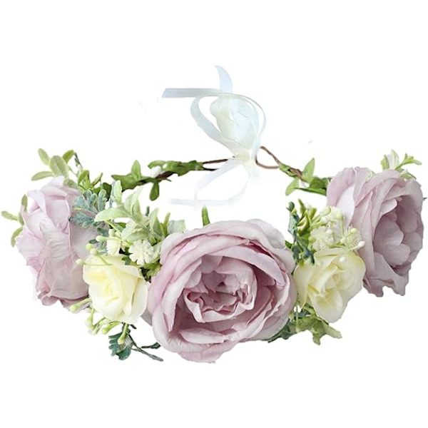 Justerbar Blomster Hovedbånd Blomsterkrans Krone Halo Hovedbeklædning Bryllup Festival Fest