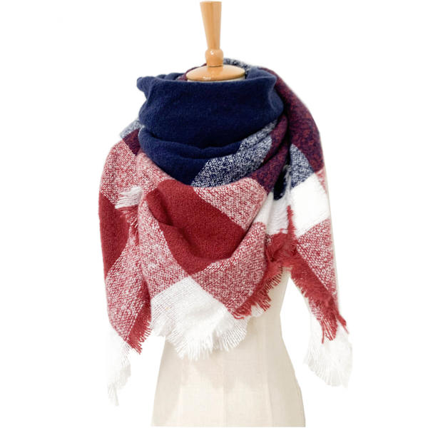 Modevinter Varm Stor Rutig Pläd Sjal Halsduk SJ-30#navy red 135x135x200cm