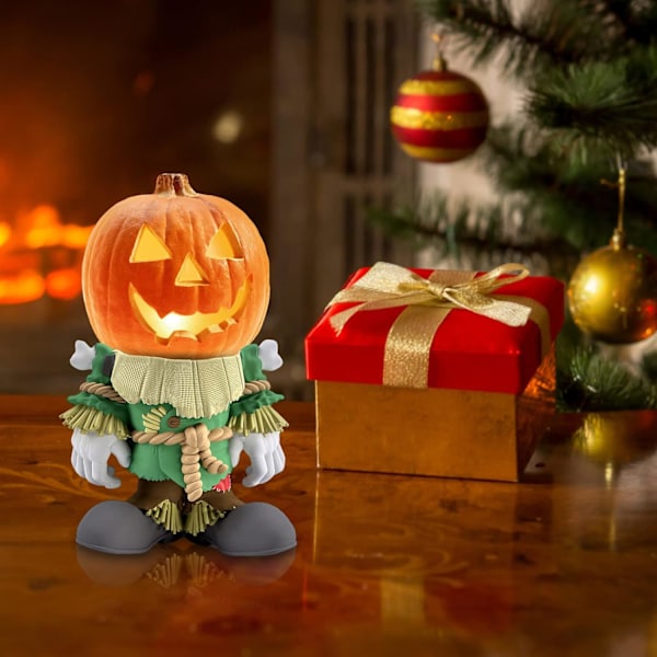 Lysende Gresskar Ridder Statue - LED GNOME Figur Dekorasjon Lys | Halloween Dekorasjon Lampe, Harpiks Bord Nattlys Lampe, Ereqeip