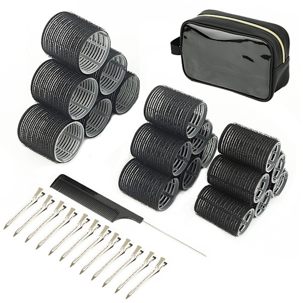 18PCS Heatless Hair Rollers with 12 Clips - 4 Sizes (Large, Medium, Small) for Volume, Curls on Long, Short, Thick or Fine Hair