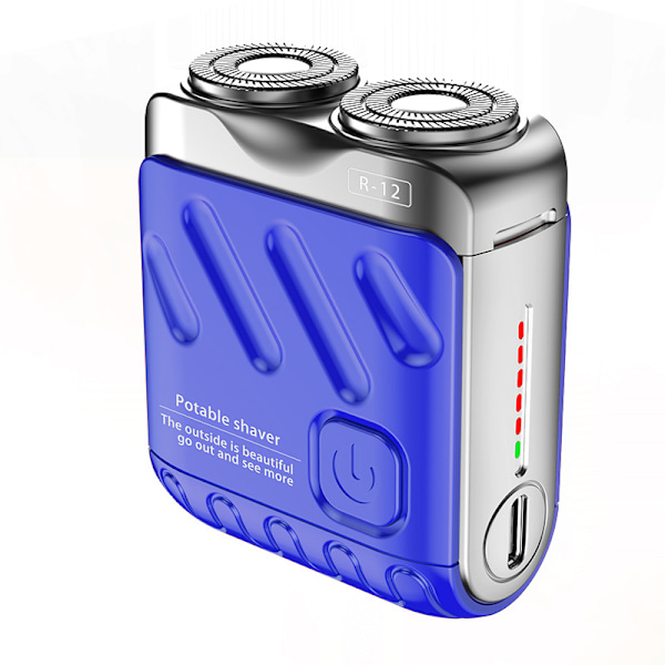 Skäggrakapparat, Uppladdningsbar elektrisk rakapparat med dubbla ringmagneter, Elektrisk minirakapparat för resebruk Blue