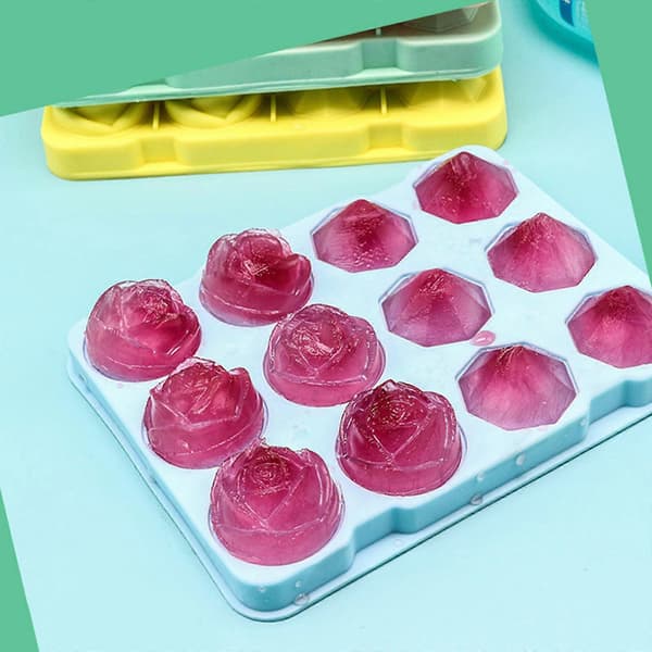 12 celler 3D silikon roseform isbitform fleksible roseisbitbrett roseisbitformer isbitmaskin gjenbrukbar rosa