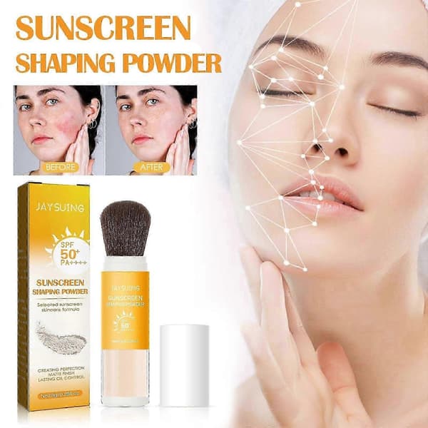 feeling SPF 50 Setting Powder med børste, Transparent oliekontrollerende solcreme løst pudder 8g