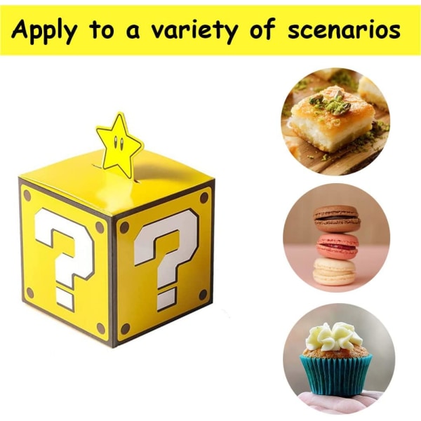 Mario Party Treat Box 24 st Video Game Tegelsten Presentpåsar för Mario Tema Fest Dekorationer Tillbehör för Pojkar Flickor Barn (Guld Tegelsten)