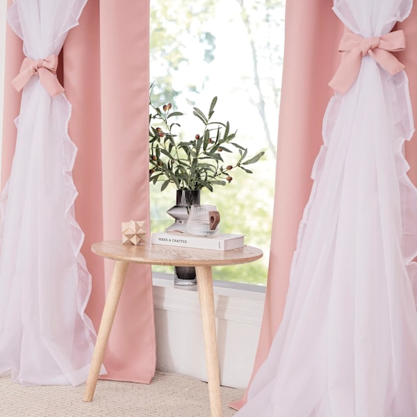 Gardiner Børn Dobbelt Gardiner Plisserede Gennemsigtige Dækket Rum Mørklægning Pretty Chic Princess, 132,08 x 213,36 cm, Blush Pink, 2 Stykker