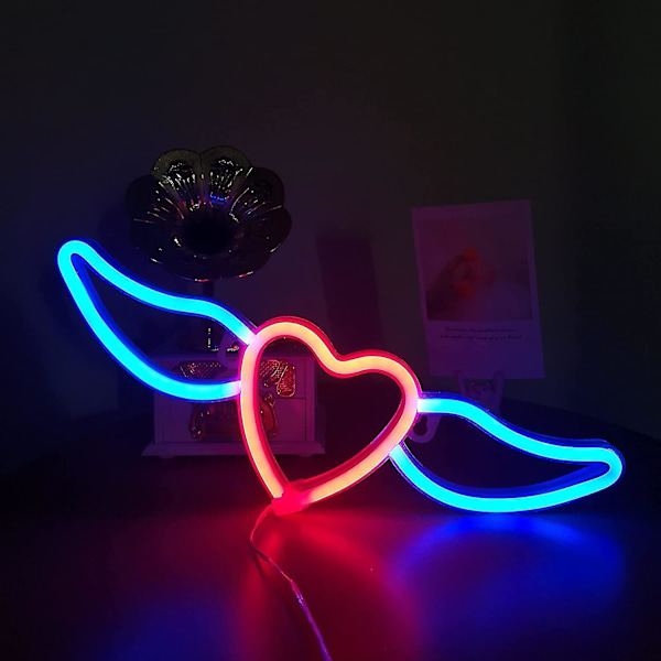 Hjerte Neonskilt Neonlys Skilt USB eller Batteridrevet Vinge Neonlys Neon Nattlys Veggdekorasjoner LED Neonlys Neon Veggkunst Neon La