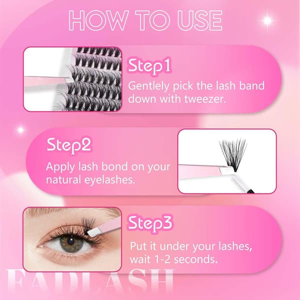 Fadlash Wispy Cluster Lashes DIY individuelle vipper 0.07D Curl 8-16mm 60D vippeextensions genanvendelige bløde fluffy vippeextensions (3D Effect)40D+50D-0.07D MIX (12-18)