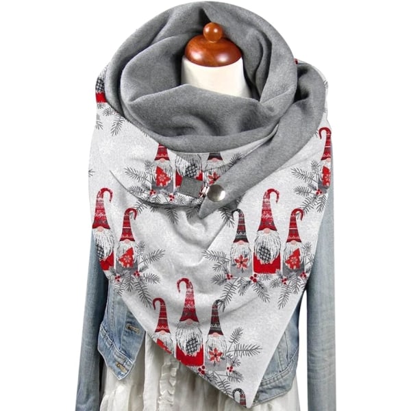 Julhalsduk för kvinnor Mode Vinter Print Knapp Mjuk Casual Varm Halsduk Dam Stora Kashmir Wraps Sjalar