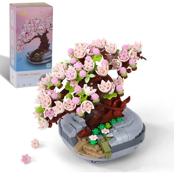 Mini tegelsten körsbärsblommor växtbyggset, Sakura Bonsai DIY simulering växt ekologi samling byggleksak