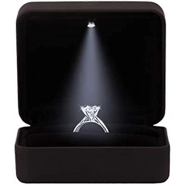 2025 Forlovelsesring LED Lys Ringæske Smykkegaveæske Black square