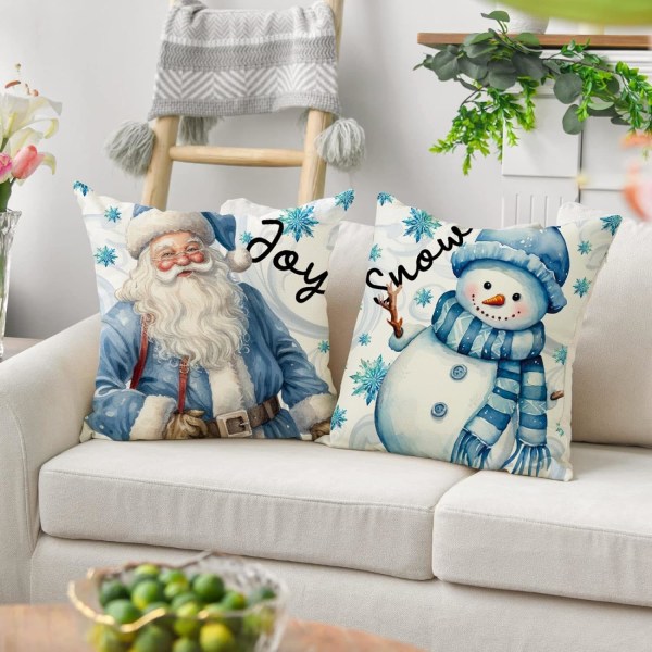 Jul örngott 18 x 18 set om 4 rosa snögubbe jultomten julkrans vintersemester örngott dekorativa