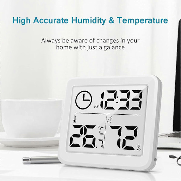 Indendørs Termometer Hygrometer Digital LCD C/F Temperatur Fugtighedsmåler Vækkeur -10