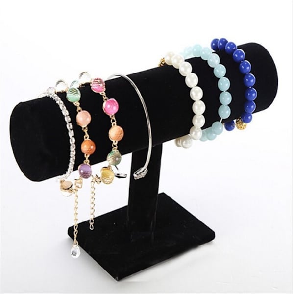 Armbandshållare, Klockhållare, Sammetsarmbandspresentation, T-formad Displayhållare för Smycken Armband Klocka Black velvet