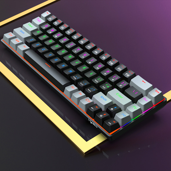 V800 68-tasters mekanisk spilltastatur, flerfarget LED-bakgrunnsbelyst kablet tastatur, støtter akseutskifting, egnet for WinXP/10/11, MAC, Linux (blå akse) GrayBlack