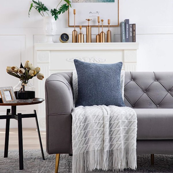 Blågrå kuddfodral 16x16 tum Set om 2 enfärgade rustika bondgård dekorativa prydnadskuddfodral fyrkantiga kuddfodral för hem soffa dekoration