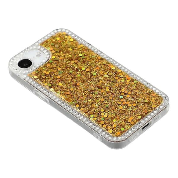 Kompatibelt deksel til iPhone 16e, strasskant, glitter epoxy TPU-telefondeksel (Gull)