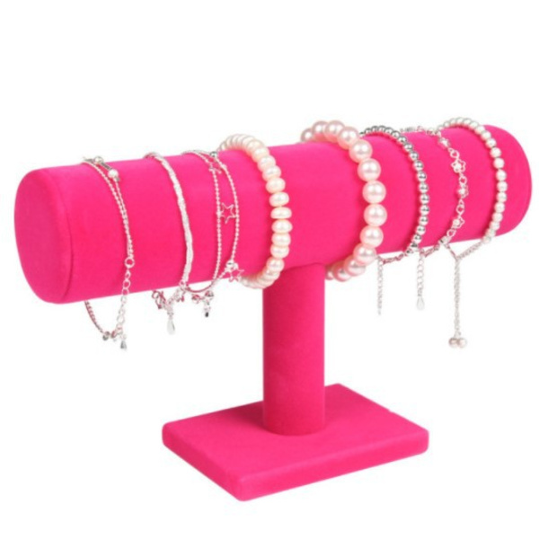 Armbandshållare, Klockhållare, Sammetsarmbandspresentation, T-formad Displayhållare för Smycken Armband Klocka Rose red